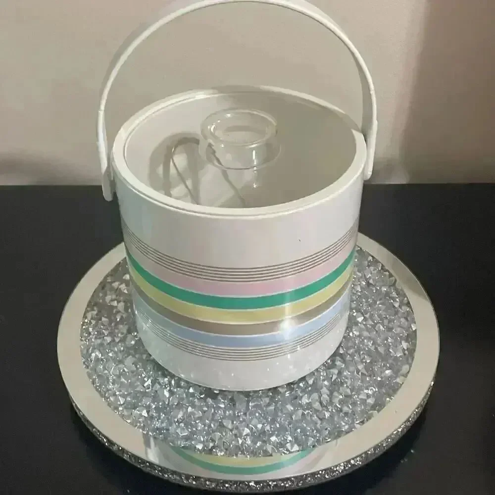 Phoenix vintage 1980s pastel striped insulated ice bucket with metal tongs